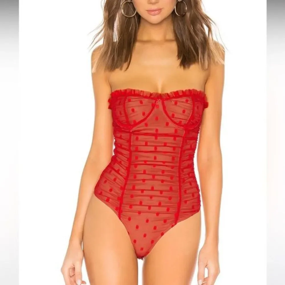 Red Strapless Mesh Bustier Top - Women's - Picture 2 of 10